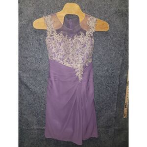 Lavender Lace Silver Jeweled, Lined Custom Made‎ Mini Dress